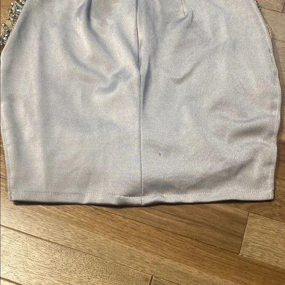 Silver Embellished Halter bedazzled Cocktail Dress - Picture 16 of 17